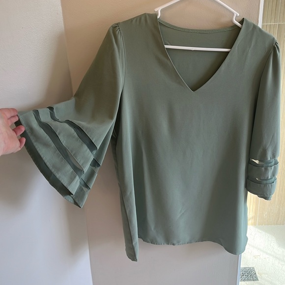 Sage Green Bell Sleeve Blouse - Picture 2 of 3